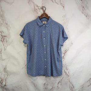 Marine Layer Shirt Women Large Button Up Short Sleeve Blue Chambray Eye Resort